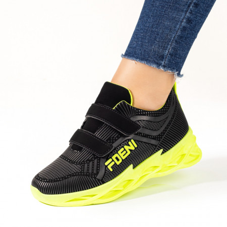 Pantofi sport dama cu talpa groasa negri cu verde ZEF10168