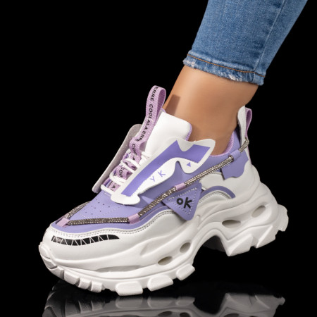 Plateste Jumatate!, Pantofi sport dama cu talpa groasa si strasuri mov MOD10074, modlet.ro
