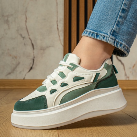 Adidasi dama, Pantofi sport dama cu talpa groasa verzi MOD12979, modlet.ro
