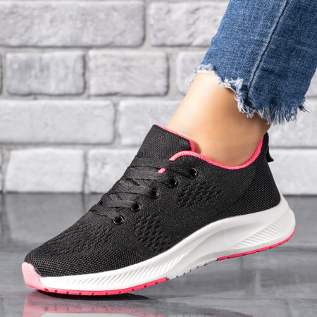 Adidasi dama, Pantofi sport dama din material textil negri cu roz MOD01774, modlet.ro