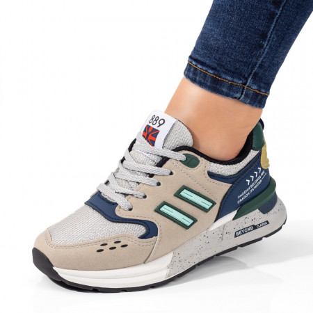 Adidasi dama, Pantofi sport dama gri cu verde ZEF09813 - zeforia.ro