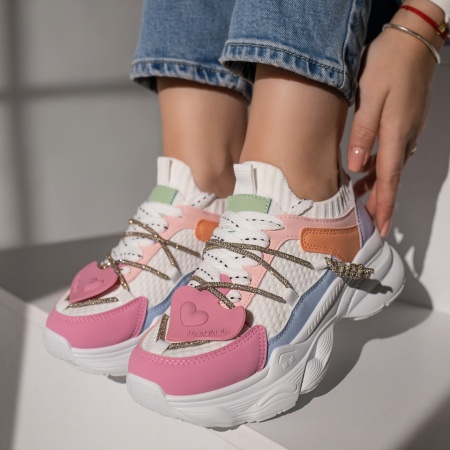 REDUCERI INCALTAMINTE, Pantofi sport dama multicolori cu siret si talpa groasa MOD11870, modlet.ro