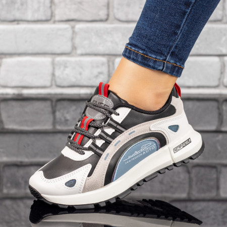 Plateste Jumatate!, Pantofi sport dama negri cu alb si gri MOD07753, modlet.ro