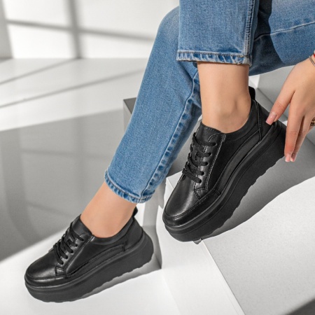 Adidasi dama, Pantofi sport dama negri din Piele naturala MOD12973, modlet.ro