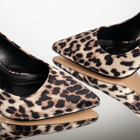 Pantofi Stiletto dama cu imprimeu bej din satin MOD13839, 2, modlet.ro