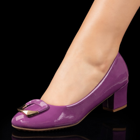 Pantofi dama, Pantofi toc mic dama mov cu aspect lucios ZEF10589 - zeforia.ro