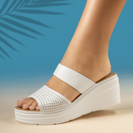 Papuci casual dama cu platforma albi MOD13841, 4, modlet.ro