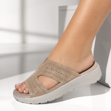 Papuci casual dama cu talpa joasa bej EVA11, 3, modlet.ro