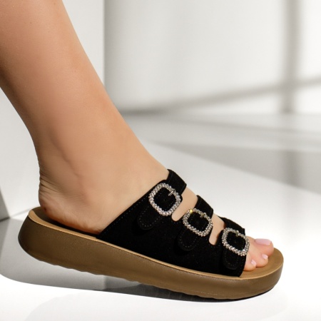 Papuci casual dama cu talpa joasa negru suede MIA11, 3, modlet.ro
