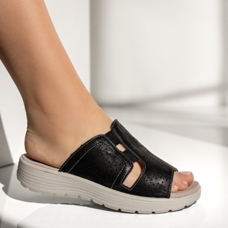 Papuci casual dama cu talpa joasa si perforatii negri EVA42, 3, modlet.ro