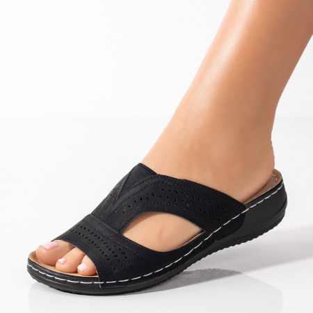 Papuci si slapi dama, Papuci casual dama negri cu talpa groasa MOD09298, modlet.ro