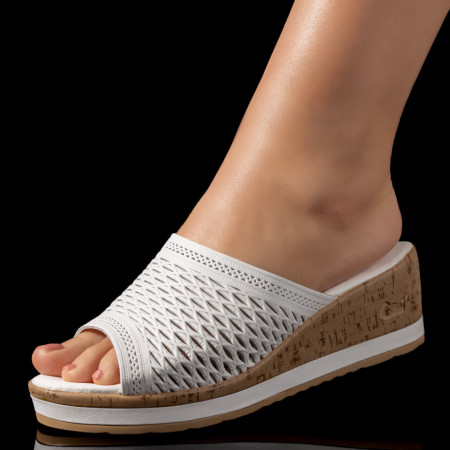 Papuci dama cu platforma albi din Piele naturala ZEF05186