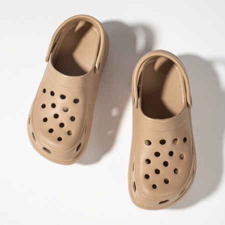 Papuci si slapi dama, Papuci dama cu talpa groasa tip crocsi khaki MOD11493, modlet.ro