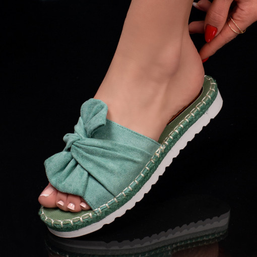 Papuci dama cu talpa joasa verzi din material textil MDL04048