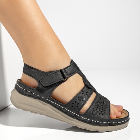Sandale cu platforma dama si bareta negre MOD13385, 3, modlet.ro