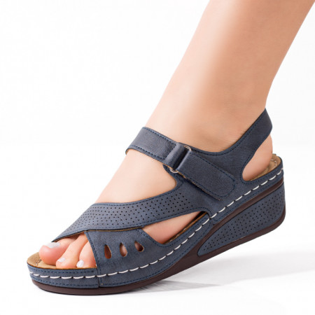 Sandale cu platforma dama si inchidere cu scai albastre ZEF04165