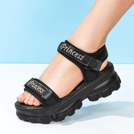 Sandale dama, Sandale cu talpa groasa dama si inchidere cu scai negre MOD08229, modlet.ro