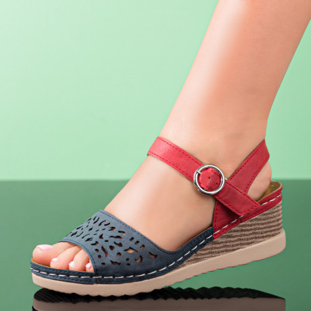 Sandale dama albastre cu rosu si platforma MDL09240