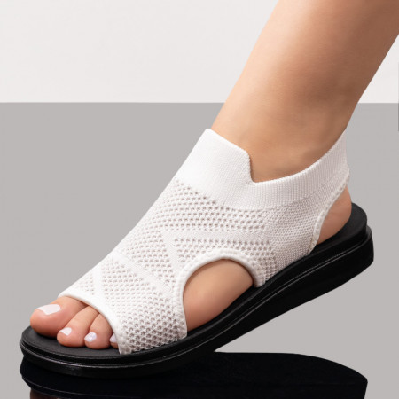 Sandale joase dama, Sandale dama albe cu talpa joasa din material textil ZEF08507 - zeforia.ro