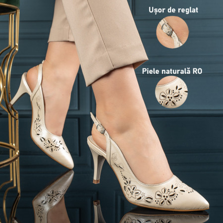 Sandale dama bej deschis cu toc subtire din Piele Naturala MOD11305, 3, modlet.ro