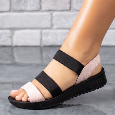 Sandale cu platforma, Sandale dama cu bareta elastica roz cu print ZEF09302 - zeforia.ro