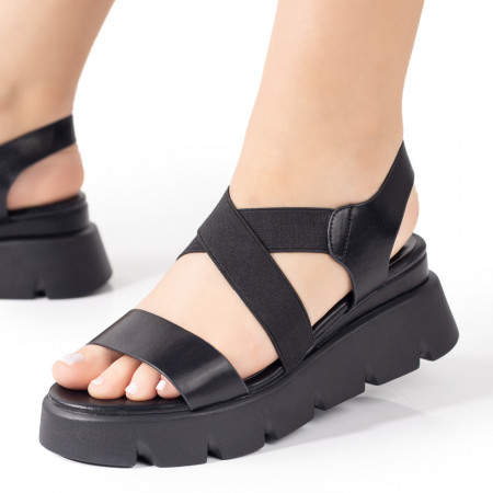 Sandale cu platforma, Sandale dama cu bareta elastica si talpa groasa negre ZEF08653 - zeforia.ro