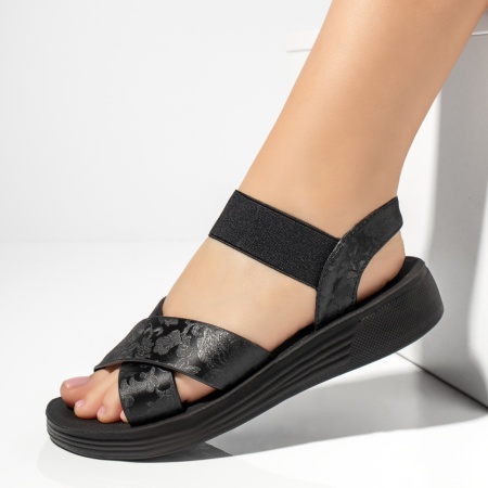 Sandale dama, Sandale dama cu imprimeu negre MOD13394, modlet.ro