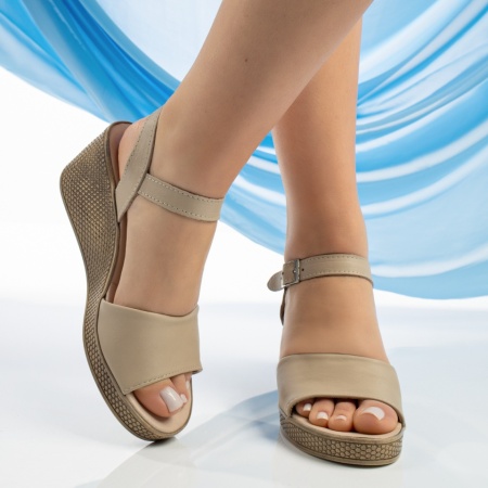 Sandale dama cu platforma bej din Piele naturala MOD08903, 2, modlet.ro