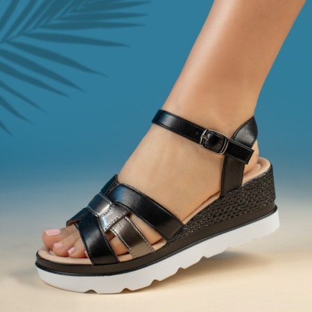 Sandale cu platforma, Sandale dama cu platforma negre MOD09099, modlet.ro