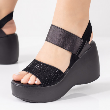 Sandale cu platforma, Sandale dama cu platforma negre si bareta elastica ZEF08655 - zeforia.ro