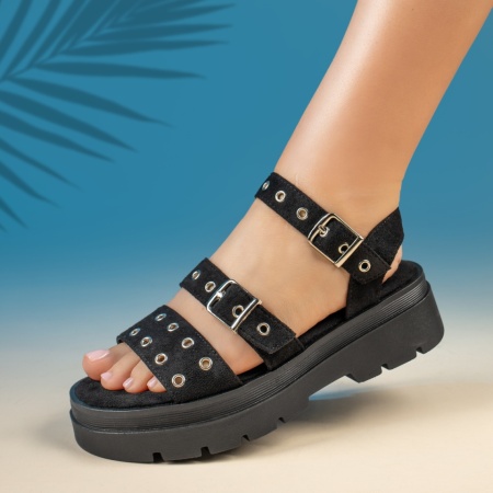Sandale cu platforma, Sandale dama cu platforma negru suede MOD13722, modlet.ro