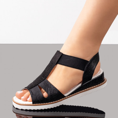 REDUCERI INCALTAMINTE, Sandale dama cu platforma si bareta elastica negre MOD04792, modlet.ro