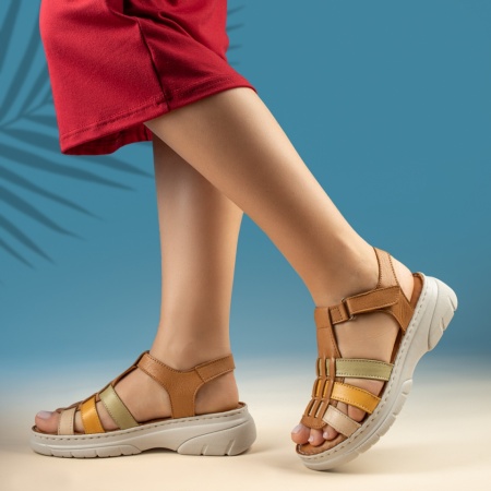 Sandale dama cu platforma si bareta maro din Piele naturala MOD13628