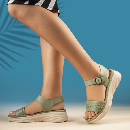 Sandale dama cu platforma si bareta verzi MOD13846, 2, modlet.ro