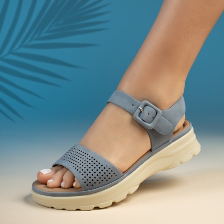Sandale dama cu platforma si perforatii albastre ZEF13506