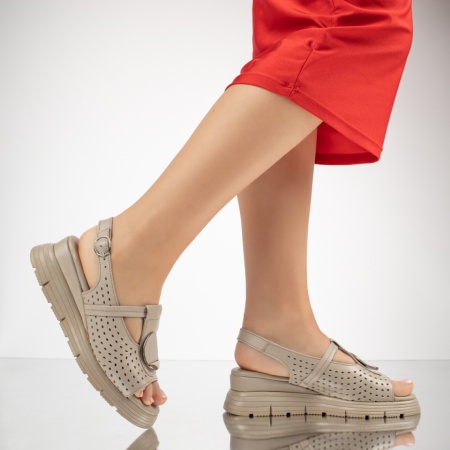 Sandale dama cu platforma si perforatii bej din Piele naturala MOD13648, 3, modlet.ro