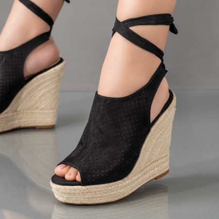 Sandale dama, Sandale dama cu platforma si perforatii negre suede MOD05725, modlet.ro