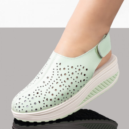 REDUCERI INCALTAMINTE, Sandale dama cu platforma verzi din Piele naturala MOD05435, modlet.ro