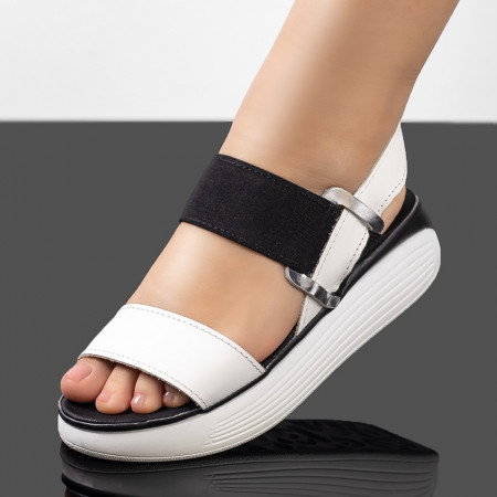 REDUCERI INCALTAMINTE, Sandale dama cu talpa groasa albe cu negru din Piele naturala MOD08789, modlet.ro