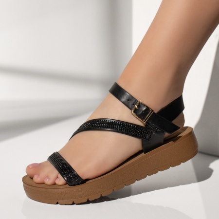 Sandale dama cu talpa groasa negre MOD13387, 2, modlet.ro