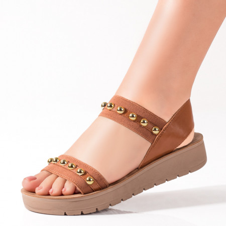 Sandale cu platforma, Sandale dama cu talpa groasa si barete elastice maro ZEF05196 - zeforia.ro