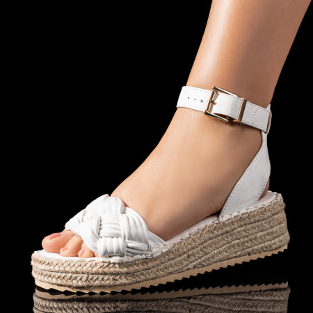 Sandale cu platforma, Sandale dama cu talpa groasa si model impletit albe MOD09498, modlet.ro