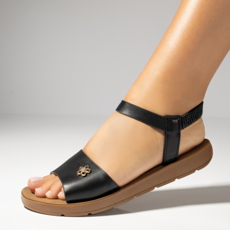 Sandale dama cu talpa joasa si bareta elastica negre MOD13898, 3, modlet.ro
