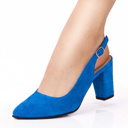 Pantofi cu toc, Sandale dama cu toc albastru suede din Piele naturala ZEF07654 - zeforia.ro