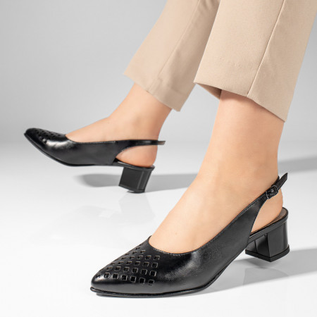 Sandale dama cu toc gros negre din Piele Naturala MOD11304, 2, modlet.ro