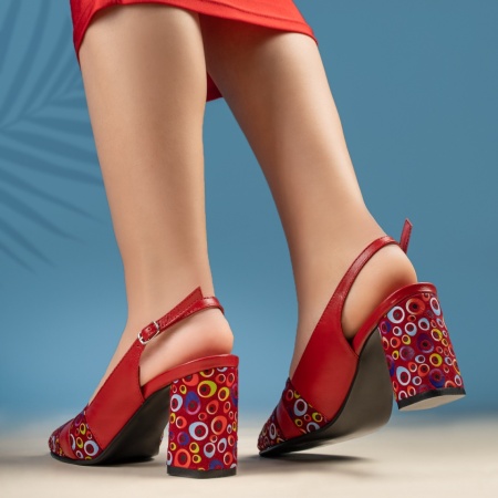 Sandale dama cu toc gros rosii din Piele naturala MOD13450, 2, modlet.ro