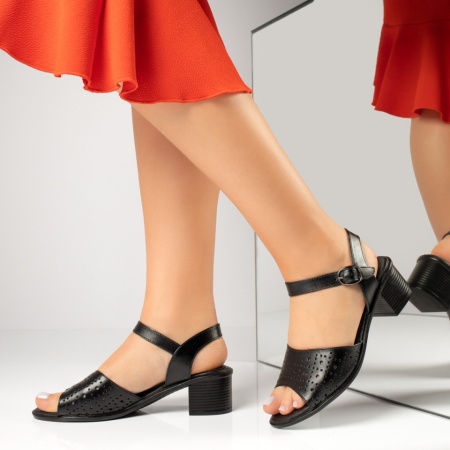 Incaltaminte dama, Sandale dama cu toc mic negre din Piele naturala MOD08927, modlet.ro