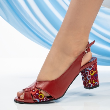 Sandale dama cu toc si imprimeu rosii din Piele naturala MOD13748