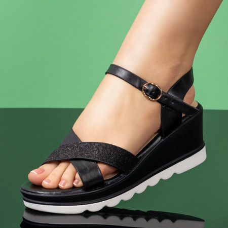 Sandale dama negre cu platforma si catarama MOD04839, 3, modlet.ro