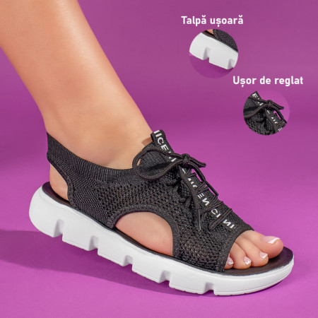 Sandale dama negre cu talpa joasa DORA14, 3, modlet.ro